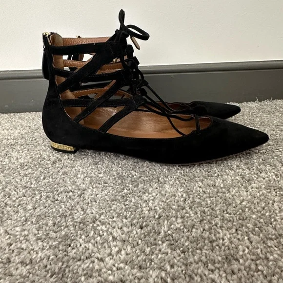 Aquazzura Christy Leather Point Toe Flats in Black Size 37 = U.S 7 $675 - Picture 3 of 10
